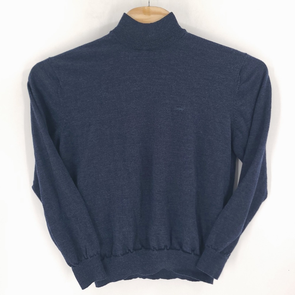 Crocodile Mens Wool Sweater Large Navy Blue Solid Pullover Preppy